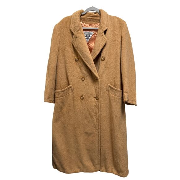 Vintage J. Percy Camel Hair Long Line Double Breasted Tan Pea Coat Size 8 - Picture 1 of 9